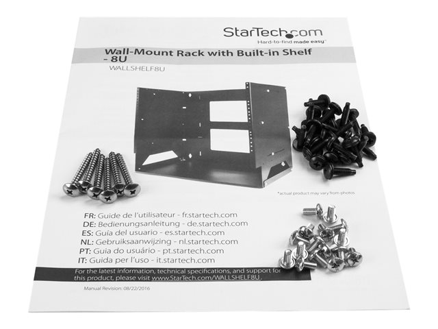 StarTech.com 8U Open Frame Wall Mount Network Rack w/ Built in Shelf - 2-Post Adjustable Depth (12\" to 18\") Equipment Rack - 75.2lbs (WALLSHELF8U) - Rack (wall mount) - black - 8U - 19\" - for P/N: CABSCRWS1032