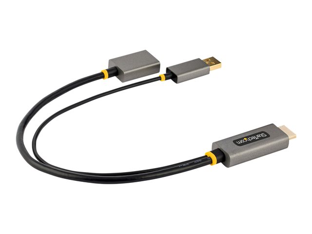StarTech.com 1ft (30cm) HDMI to DisplayPort Adapter, Active 4K 60Hz HDMI Source to DP Monitor Adapter Cable, USB Bus Powered, HDMI 2.0 to DisplayPort Converter for Laptops/PC - Supports HDR and Ultrawide Displays (128-HDMI-DISPLAYPORT) - Adapter cable - HDMI, USB (power only) male to DisplayPort female - 30 cm - grey, black - 4K60Hz (3840 x 2160) support, active, one directional