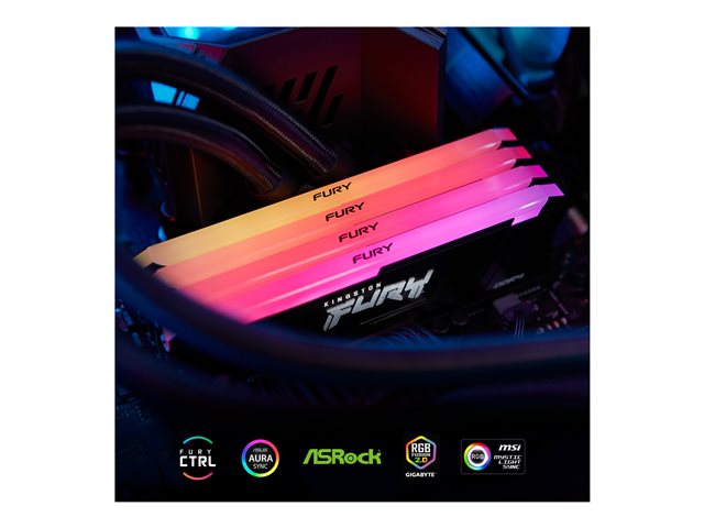 Kingston FURY Beast RGB - DDR4 - kit - 64 GB: 4 x 16 GB - DIMM 288-pin - 2666 MHz - CL16 - 1.2 V - unbuffered - on-die ECC - black