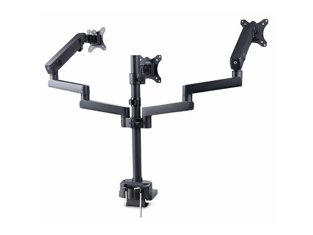 StarTech.com Triple Monitor Desk Mount For Up To Three 27in Screens, VESA 75x75/100x100, Tool-Less Arm Adjustments, C-Clamp/Grommet Mount, Spring-Assisted Arms - Mounting kit - adjustable arm - for 3 LCD displays - aluminium, steel, plastic - black - screen size: up to 27\" - desk-mountable