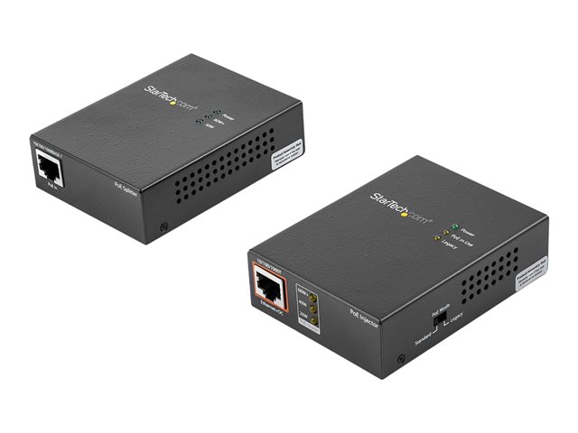 StarTech.com 1 Port Gigabit PoE Injector & Splitter Kit, 60W High Power over Ethernet Injector 100m/12-24V DC Splitter 802.3bt Midspan Single Port Ultra PoE LAN/RJ45 Security/Monitoring - PoE Injector/Splitter (UPOESPLT1G) - PoE injector + PoE splitter - 60 Watt - black, brown