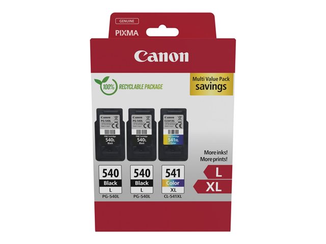 Canon 540L x2/CL-541XL Multipack - 3-pack - High Yield - black, colour (cyan, magenta, yellow) - original - hanging box - ink cartridge