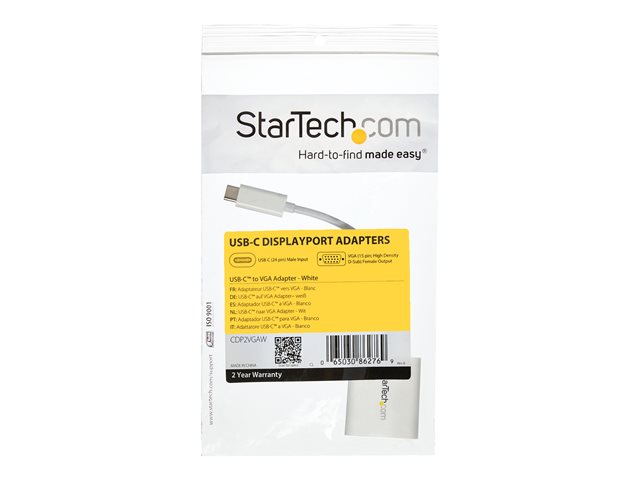 StarTech.com USB-C to VGA Adapter - White - 1080p - Video Converter For Your MacBook Pro / Projector / VGA Display (CDP2VGAW) - USB / VGA adapter - 24 pin USB-C (M) to HD-15 (VGA) (F) - USB 3.1 Gen 1 / Thunderbolt 3 - 17.5 m - 1920 x 1200 (WUXGA) support, USB power - white - for P/N: TB3DK2DPPD, TB3DK2DPPDUE, TB3DK2DPW, TB3DK2DPWUE, TB3DKDPMAW, TB3DKDPMAWUE
