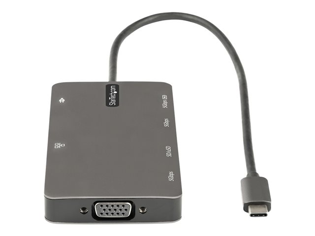 StarTech.com USB C Multiport Adapter, HDMI 4K 30Hz or VGA Travel Dock, 5Gbps USB 3.0 Hub (USB A / USB C Ports), 100W Power Delivery, SD/MicroSD Slot, GbE, 12\" (30cm) Long Attached Cable - USB C Mini Dock - Docking station - USB-C 3.2 Gen 1 - HDMI, VGA - 1GbE