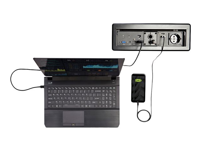 StarTech.com Conference Table Box for AV Connectivity & Power/Charging, 4K HDMI output w/ HDMI, DP, & VGA Inputs, GbE, Audio, Charging Station w/ 2x USB-A & 1x CE Certified EU Plug - Conference Room AV Connection (KITBXAVHDPEU) - Docking station - USB - VGA, HDMI, DP