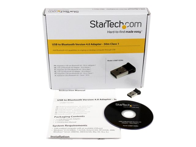 StarTech.com Bluetooth Adapter - Mini Bluetooth 4.0 USB Adapter - 50m/165ft Wireless Bluetooth Dongle - Smart Ready LE+EDR (USBBT1EDR4) - Network adapter - USB - Bluetooth 4.0 - Class 1 - black