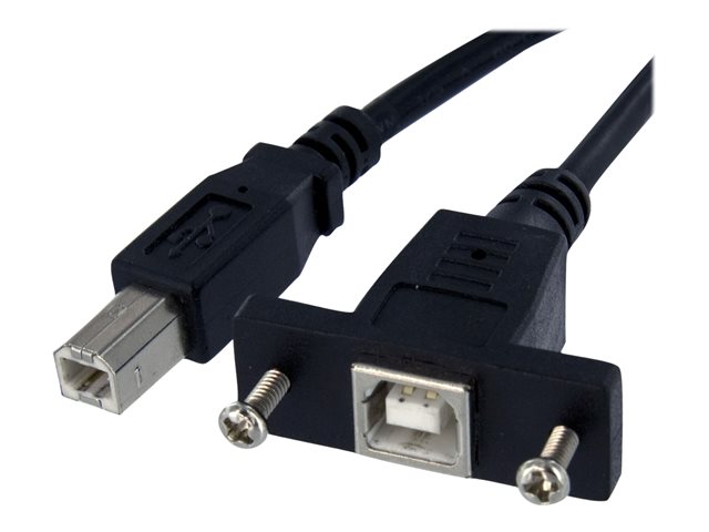 StarTech.com 3 ft Panel Mount USB Cable B to B - F/M - Panel Mount USB Extension USB-B Female to USB-B Male Adapter Cable - USB-B (F) Port (USBPNLBFBM3) - USB cable - USB Type B (M) to USB Type B (F) - USB 2.0 - 90 cm - molded - black - for P/N: USB2HAB10, USB2HAB15, USB2HAB30AC, USB2HAB50AC, USB2HAB6, USB2HABM1, USB2HABM6RA