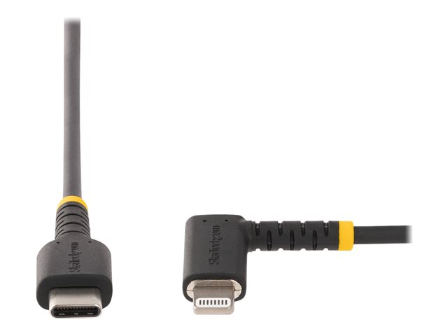 StarTech.com 3ft (1m) Durable USB-C to Lightning Cable - Right-Angled Heavy Duty Aramid Fiber USB Type-C to Lightning Charging/Sync Cord - Apple MFi Certified - Rugged iPhone Lightning Cable - Lightning cable - 24 pin USB-C male to Lightning male - 1 m - black