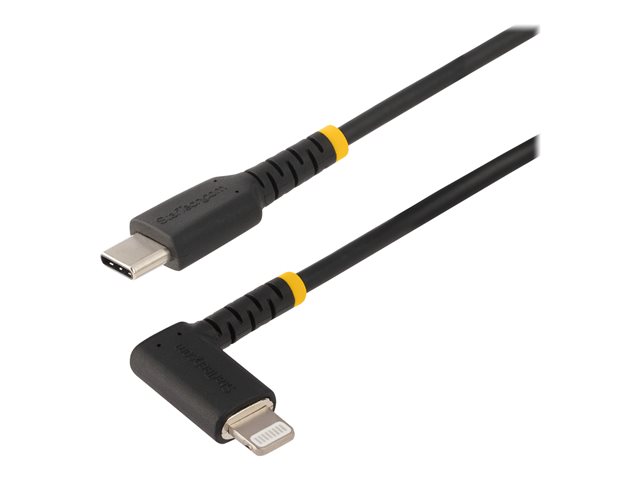 StarTech.com 3ft (1m) Durable USB-C to Lightning Cable - Right-Angled Heavy Duty Aramid Fiber USB Type-C to Lightning Charging/Sync Cord - Apple MFi Certified - Rugged iPhone Lightning Cable - Lightning cable - 24 pin USB-C male to Lightning male - 1 m - black