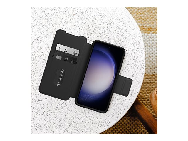 OtterBox Strada Series - Flip cover for mobile phone - polycarbonate, leather, metal latch - shadow black - for Samsung Galaxy S23