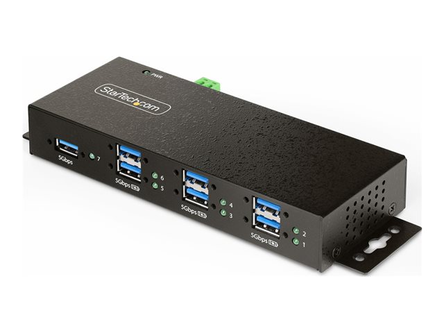 StarTech.com 7-Port Managed USB Hub with 7x USB-A, Heavy Duty with Metal Industrial Housing, ESD & Surge Protection, Wall/Desk/Din-Rail Mountable, USB 3.0/3.1/3.2 Gen 1 5Gbps - Hub - 6 x USB 3.2 Gen 2 + 1 x USB 3.2 Gen 1 - wall-mountable, desktop, DIN rail mountable - TAA Compliant