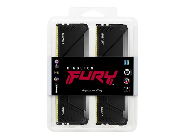Kingston FURY Beast RGB - DDR4 - kit - 64 GB: 2 x 32 GB - DIMM 288-pin - 3200 MHz / PC4-25600 - CL16 - 1.35 V - unbuffered - non-ECC - black
