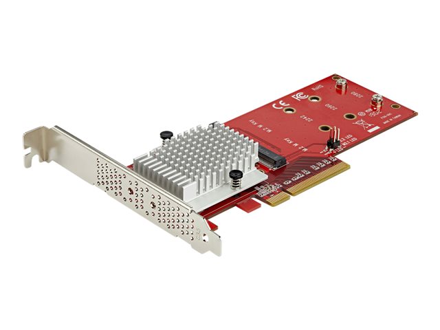 StarTech.com Dual M.2 PCIe SSD Adapter Card, x8 / x16 Dual NVMe or AHCI M.2 SSD to PCI Express 3.0, M.2 NGFF PCIe (M-Key) Compatible, Vented, Supports 2242, 2260, 2280, JBOD, Mac & PC - Full/Low-Profile Brackets (PEX8M2E2) - Interface adapter - M.2 - Expansion Slot to M.2 - M.2 Card - low profile - PCIe 3.0 x8 - red - TAA Compliant