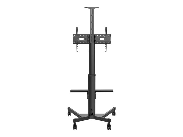 VISION Premium Display Floor Stand - LIFETIME WARRANTY - Aluminium construction - Trolley fits displays 31-80\" with VESA sizes up to 600 x 400 - rotates portrait to landscape - crank handle adjusts height - tilt adjustment - Large shelf for laptop or video bar included - VC shelf included - 100 mm premium all locking wheels - SWL 60 kg - Black
