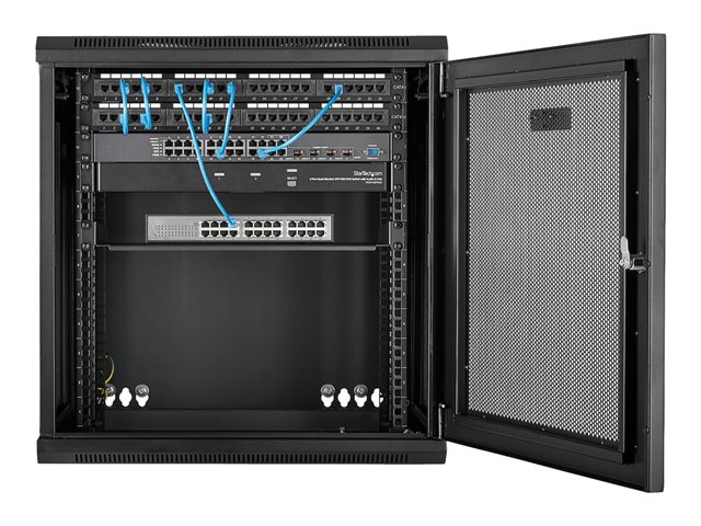 StarTech.com 12U 19\" Wall Mount Network Cabinet, 16\" Deep Hinged Locking IT Network Switch Depth Enclosure, Vented Computer Equipment Data Rack with Shelf & Flexible Side Panels, Assembled - 12U Vented Cabinet (RK12WALHM) - Rack enclosure cabinet - wall mountable - black - 12U