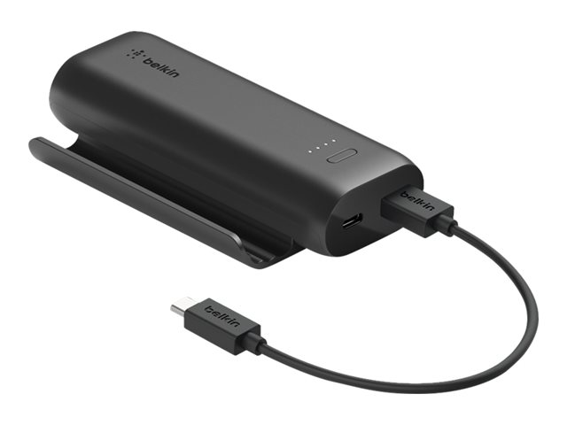 Belkin BoostCharge - Play Series - power bank - 5000 mAh - 12 Watt - 2 output connectors (USB, 24 pin USB-C) - on cable: USB-C - black