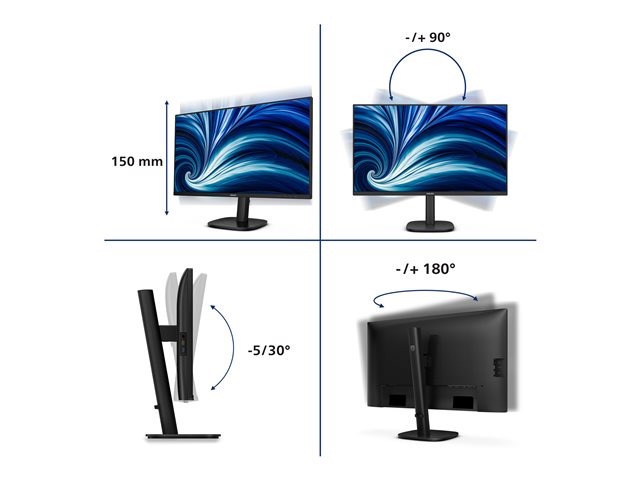 27B2N3500J 27\" IPS QHD, 4ms, 2560x1440@120 Hz Wid 16/9, DP-HDMI, Brightness 350 cd/m², S Contrastratio 50M:1, Viewing angle 178°/178°, Low blue light, Speakers, Height adjustment, Pivot, Black
