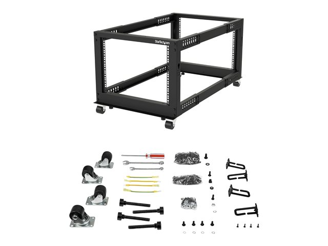 StarTech.com 8U 19\" Open Frame Server Rack, 4 Post Adjustable Depth 23-41\" Mobile, Free Standing Rolling Network/Computer Equipment Data Rack, Dell PowerEdge, HP ProLiant ThinkServer - Adjustable Server Rack (4POSTRACK8U) - Rack open frame - 4-post - floor-standing - black - 8U