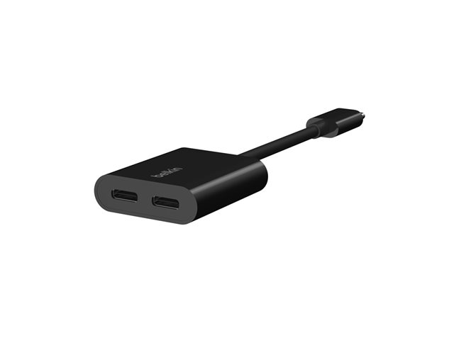 Belkin Connect Audio + Charge - USB-C to USB-C headphone / charging adapter - 24 pin USB-C male to 24 pin USB-C female - 14 m - black - USB Power Delivery (60W)