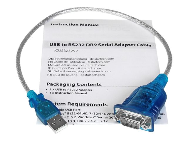 StarTech.com 1 Port USB to Serial RS232 Adapter - Prolific PL-2303 - USB to DB9 Serial Adapter Cable - RS232 Serial Converter (ICUSB232V2) - Serial adapter - USB 2.0 - RS-232