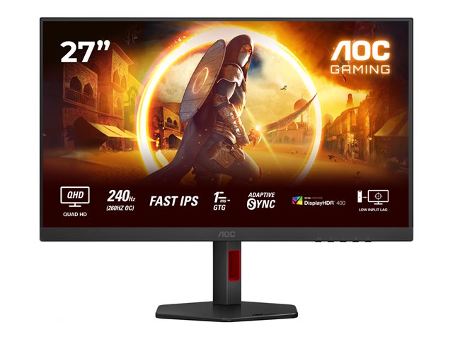 AOC Gaming Q27G4ZR - LED monitor - 27\" - 2560 x 1440 QHD @ 240 Hz - Fast IPS - 400 cd/m² - DisplayHDR 400 - 0.3 ms - 2xHDMI, DisplayPort - speakers