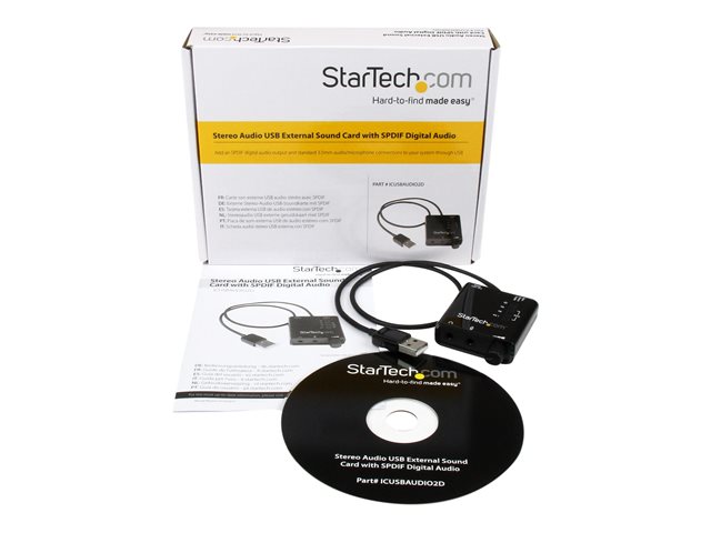 StarTech.com USB Sound Card w/ SPDIF Digital Audio & Stereo Mic - External Sound Card for Laptop or PC - SPDIF Output (ICUSBAUDIO2D) - Sound card - 24-bit - 96 kHz - stereo - USB 2.0 - for P/N: MU15MMS, MU6MMS