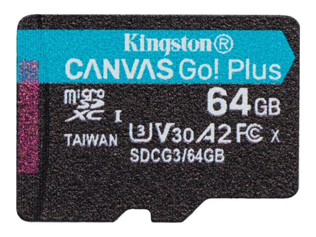 Kingston Canvas Go! Plus - Flash memory card - 64 GB - A2 / Video Class V30 / UHS-I U3 / Class10 - microSDXC UHS-I