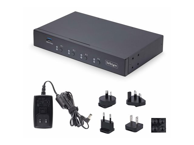StarTech.com 4-Port KM Switch with Mouse Roaming, USB Switch for Keyboard/Mouse, 3.5mm and USB Audio, Peripheral Sharing for 4 Computers, USB 3.0 Switcher, TAA Compliant - Hotkey/Pushbutton Switching (P4A20132-KM-SWITCH) - Keyboard/mouse switch - 1 l