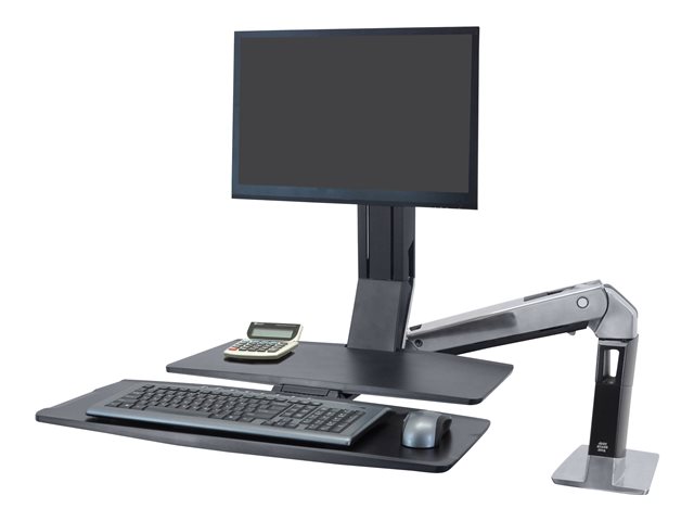 Ergotron WorkFit-A Single LD Workstation With Worksurface - Standing desk converter - polished aluminium, black