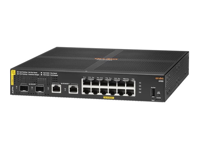 HPE Aruba 6100 12G Class4 PoE 2G/2SFP+ 139W Switch - Switch - Managed - 12 x 10/100/1000 (PoE+) + 2 x 1 Gigabit / 10 Gigabit SFP+ + 2 x 1000Base-T - rack-mountable - PoE+ (139 W)