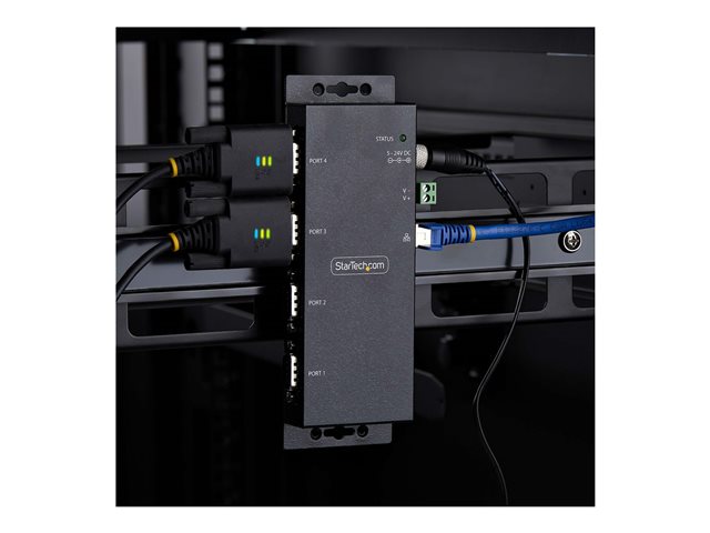 StarTech.com 4P Serial to Ethernet Adapter, IP LAN to RS232 DB9 Converter - Device server - 4 ports - 100Mb LAN, RS-232 - wall / DIN rail mountable - TAA Compliant - for P/N: AT925FM, GC9SF, SCNM9FF, SCNM9FM