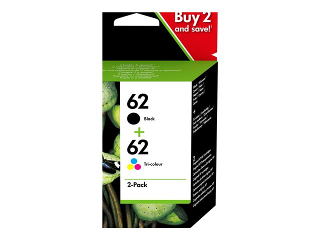 HP 62 - 2-pack - colour (cyan, magenta, yellow), pigmented black - original - black, colour (cyan, magenta, yellow) - ink cartridge - for ENVY 55XX, 56XX, 76XX, Officejet 200, 250, 252, 57XX, 8040