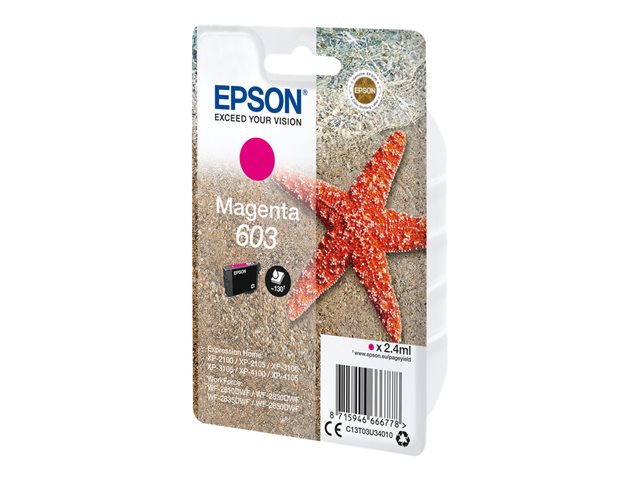 Epson 603 - 2.4 ml - magenta - original - blister with RF/acoustic alarm - ink cartridge - for Expression Home XP-2100, 2105, 3100, 3105, 4100, 4105, WorkForce WF-2810, 2830, 2835, 2850