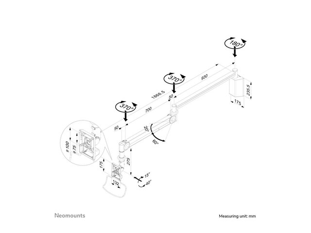 Neomounts FPMA-HAW100 - Bracket - full-motion - for LCD display - medical - white - screen size: 10\"-24\" - wall-mountable