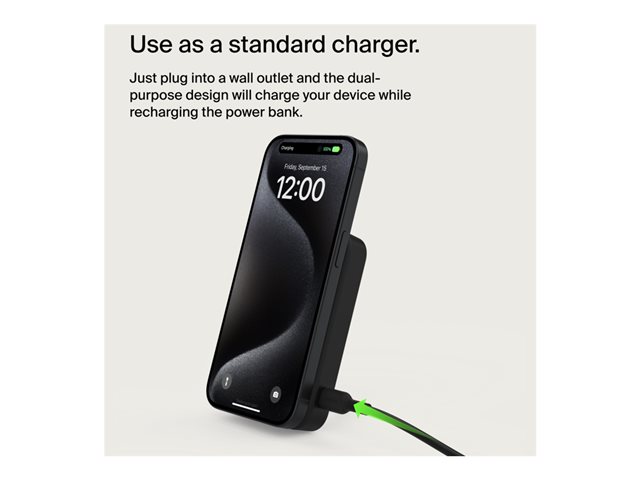 Belkin - Wireless power bank - magnetic with Qi2 - 8000 mAh - 15 Watt - Fast Charge (24 pin USB-C) - on cable: USB-C - black