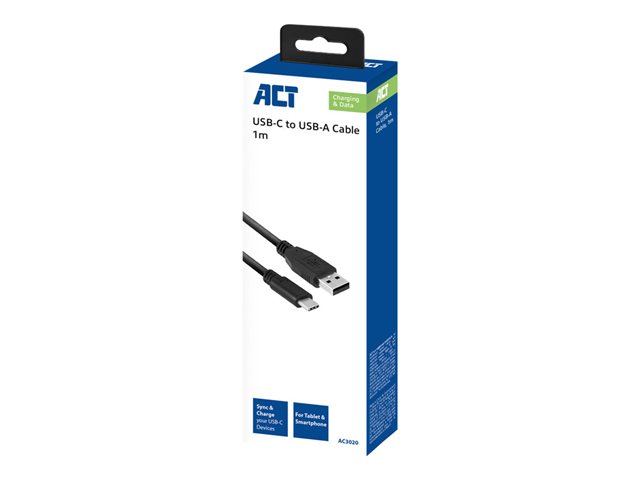 USB-kabel - USB type A (M) naar 24 pin USB-C (M) - USB 3.2 Gen 1 - 5 V - 3 A - 1 m - zwart