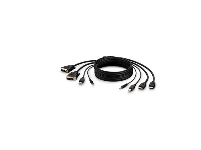 Belkin Secure KVM Combo Cable - Video / USB / audio cable - TAA Compliant - USB, mini jack, DVI-D (M) to USB Type B, mini jack, HDMI (M) - 1.83 m - passive, 4K support - black