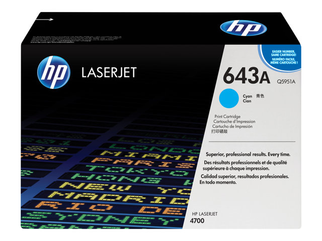 HP 643A - Cyan - original - LaserJet - toner cartridge (Q5951A) - for Color LaserJet 4700, 4700dn, 4700dtn, 4700n, 4700ph+