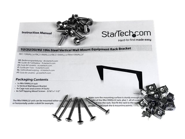 StarTech.com 3U Wall Mount Patch Panel Bracket - 19 in - Steel Vertical Patch Panel Mounting Bracket for Networking Equipment (RK319WALLV) - Mounting bracket - wall mountable - black - 3U - 19\"