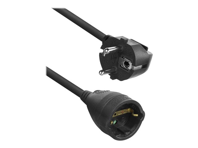 ACT - Stroomverlengkabel - power CEE 7/7 (M) gehoekt naar power CEE 7/7 (V) recht - 230 Volt wisselstroom V - 16 A - 10 m - zwart