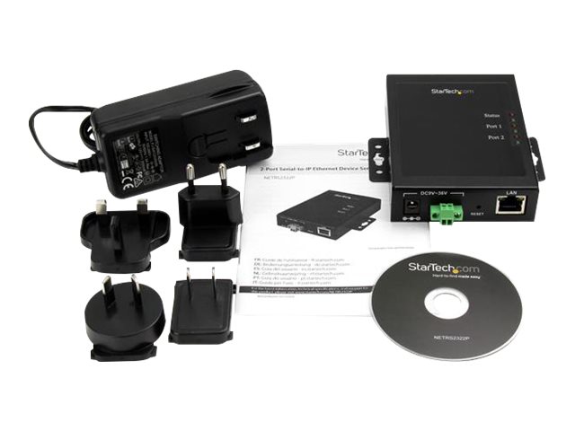 StarTech.com 2 Port Serial-to-IP Ethernet Device Server - RS232 - Metal and Mountable - Serial Device Server - RS232 Serial-Over-IP (NETRS2322P) - Device server - 2 ports - 100Mb LAN, RS-232 - AC 120/230 V / DC 9 - 36 V - in wall