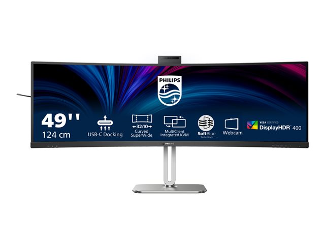 Philips 49B2U6900CH - 6000 Series - LED monitor - curved - USB - 49\" (48.8\" viewable) - 5120 x 1440 Dual Quad HD @ 75 Hz - VA - 450 cd/m² - 3000:1 - DisplayHDR 400 - 4 ms - 2xHDMI, DisplayPort, 2xUSB-C - speakers - textile black