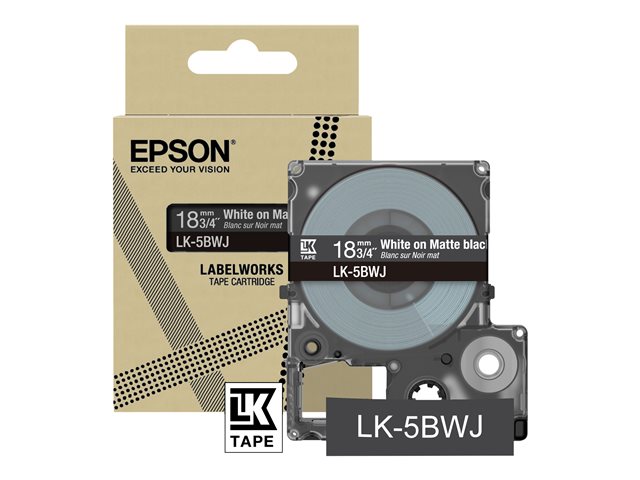 Epson LabelWorks LK-5BWJ - White on matte black - Roll (1.8 cm x 8 m) 1 cassette(s) hanging box - tape cartridge - for LabelWorks LW-C410, LW-C610
