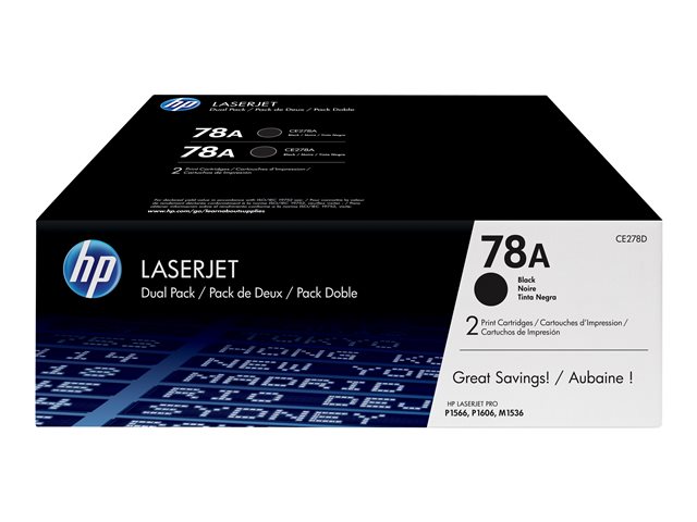 HP 78A - 2-pack - black - original - LaserJet - toner cartridge (CE278AD) - for LaserJet Pro M1536dnf, P1566, P1606DN, P1607dn, P1608dn, P1609dn