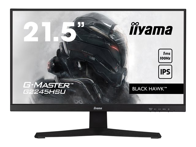 iiyama G-MASTER Black Hawk G2245HSU-B2 - LED monitor - 22\" (21.5\" viewable) - 1920 x 1080 Full HD (1080p) @ 100 Hz - IPS - 300 cd/m² - 1000:1 - 1 ms - HDMI, DisplayPort - speakers - matte black