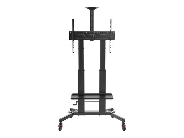 Display floor stand trolley - one person height adjustment - aluminium cart fits display 55 to 100\" with VESA sizes up to 800 x 600 - crank handle adjusts height - tilt adjustment - large shelf for laptop or video bar included - vc shelf included - 100 mm premium all locking wheels - swl 90 kg - black