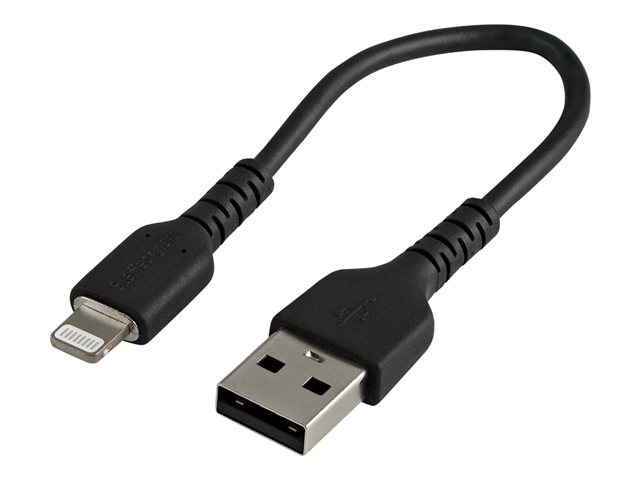 StarTech.com 15cm(6 in) Durable Black USB-A to Lightning Cable, Heavy Duty Rugged Aramid Fiber USB Type A to Lightning Charger/Sync Power Cord, Apple MFi Certified iPad/iPhone 12 Pro Max - iPhone 7/8/11/11 Pro (RUSBLTMM15CMB) - Lightning cable - USB male to Lightning male - 15 cm - black