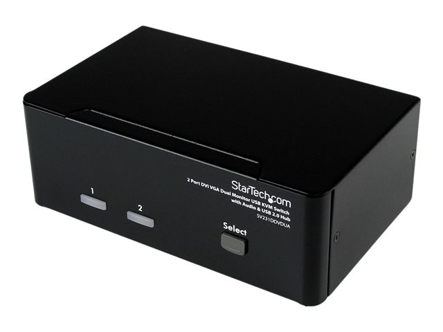 StarTech.com 2 Port KVM Switch - DVI and VGA w/ Audio and USB 2.0 Hub - Dual Monitor / Display / Screen KVM Switch - DVI VGA (SV231DDVDUA) - KVM / audio / USB switch - 2 x KVM / audio / USB - 1 local user - desktop - for P/N: IM12D1500P, SVA12M2NEUA, SVA12M5NA, USBDVI4N1A6, USBVGA4N1A10, USBVGA4N1A6