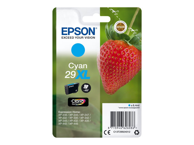 Epson 29XL - 6.4 ml - XL - cyan - original - blister - ink cartridge - for Expression Home XP-245, 247, 255, 257, 332, 342, 345, 352, 355, 435, 442, 445, 452, 455