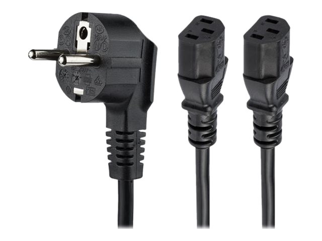 StarTech.com 2m (6ft) Computer Power Cord, 18AWG, EU Schuko to 2x C13 Power Cord, 10A 250V, Black Replacement AC Cord, TV/Monitor Power Cable, Schuko CEE 7/7 to IEC 60320 2x C13 Power Cord - PC Power Supply Cable - Power cable - power CEE 7/7 (M) to power IEC 60320 C13 - AC 250 V - 10 A - 2 m - black